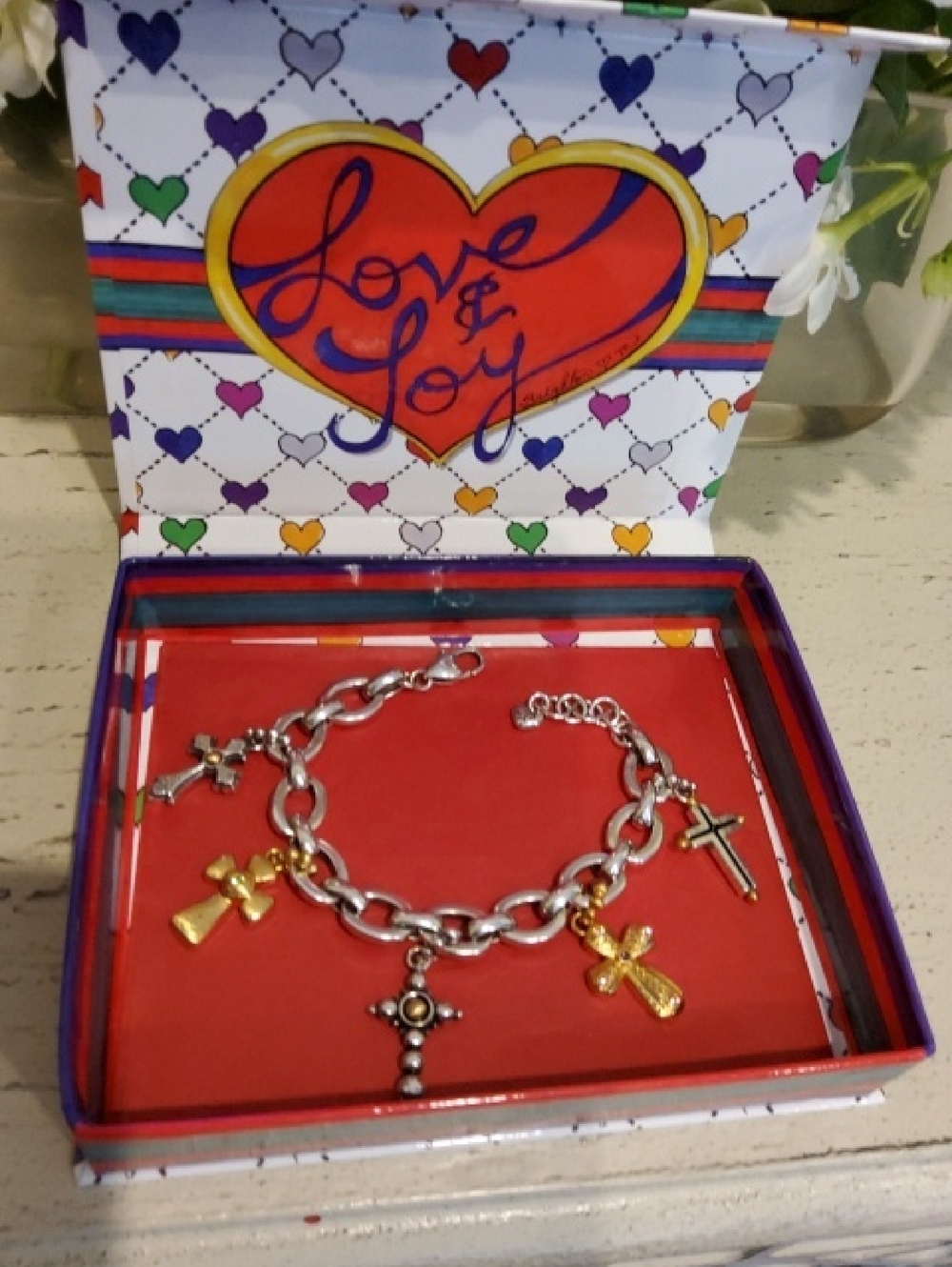 Brighton Two-Tone 5 Cross Charm Bracelet in Silver and Gold
